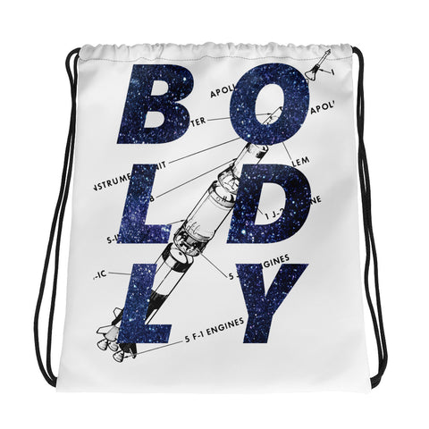 Boldly Rocket Plans Drawstring bag